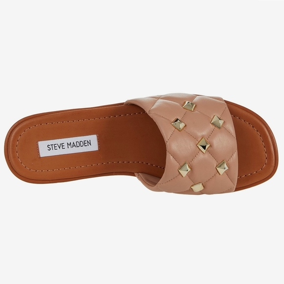 Steve Madden Trouble Sandal Nude Leather Slip On - Picture 1 of 16
